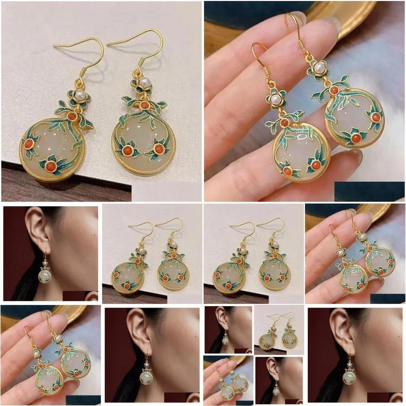 Other Fashion Accessories Natural An Jade Jasper Earrings Womens National Style Elegant Long Drop Delivery Otcly