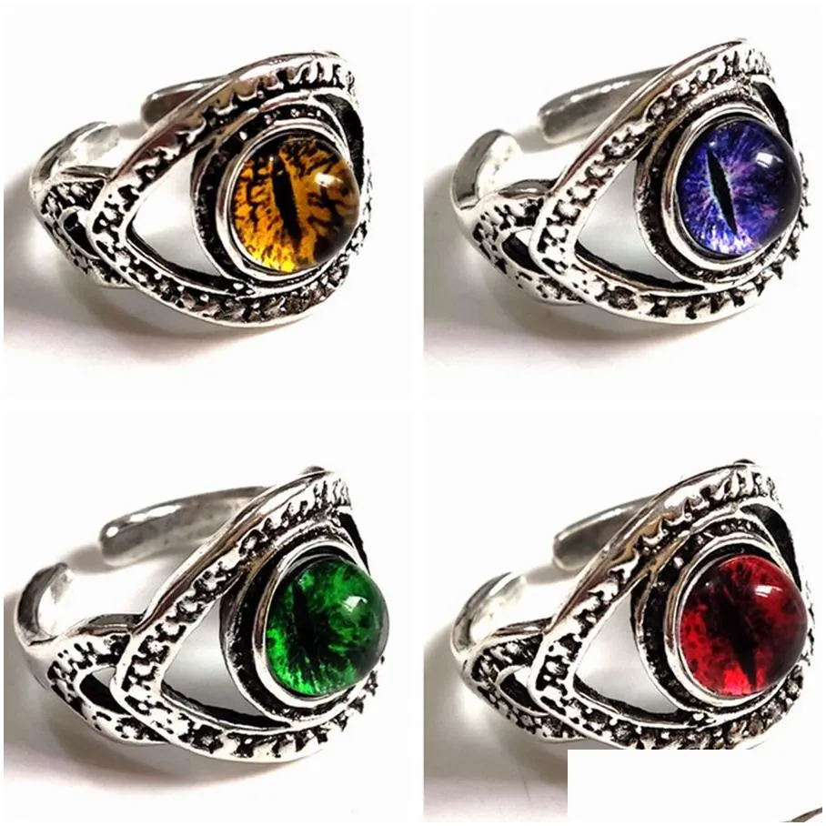 hot 30pcs/lot punk jewelry evil eye ball ring multicolor gothic eye hollow engagement ring for women retro silver men demon rings