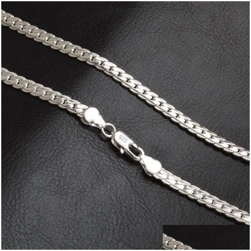 women and men width 5mm full sideways silver link chain necklace 925 sterling fashion jewelry gift