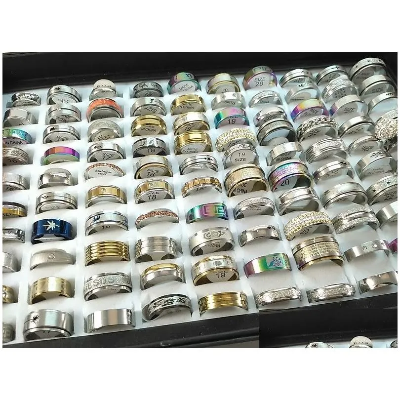 wholesale 50 pcs mix lot stainless steel rings fashion jewelry party weeding ring random style