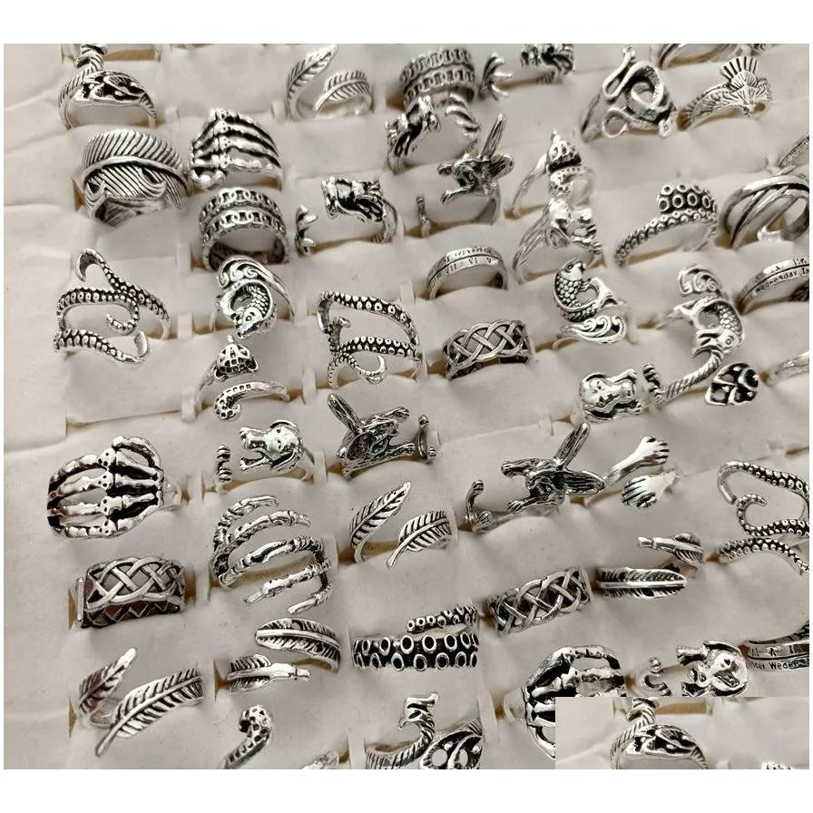 wholesale lots 50 mix rings more than 10 desgins silver metal punk fashion jewelry