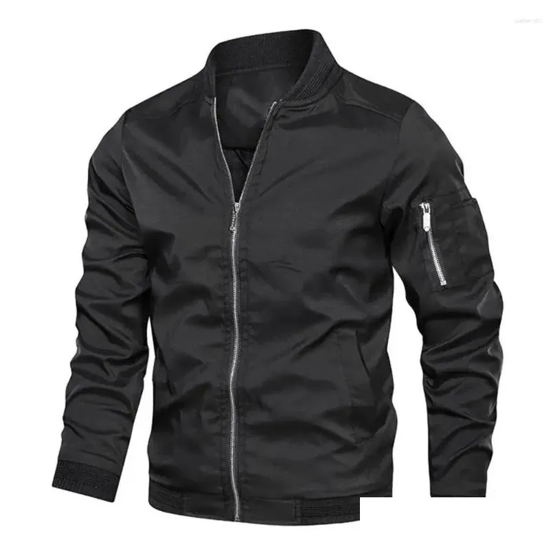 Men`s Jackets Versatile Jacket Men Solid Color Stand Collar With Ribbed Cuffs Pockets Zipper Placket Autumn For Business