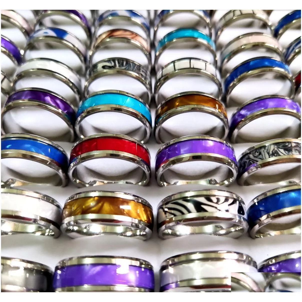 30pcs/lot unique design top mixed stainless steel shell ring high quality comfort-fit men women wedding band ring hot jewelry