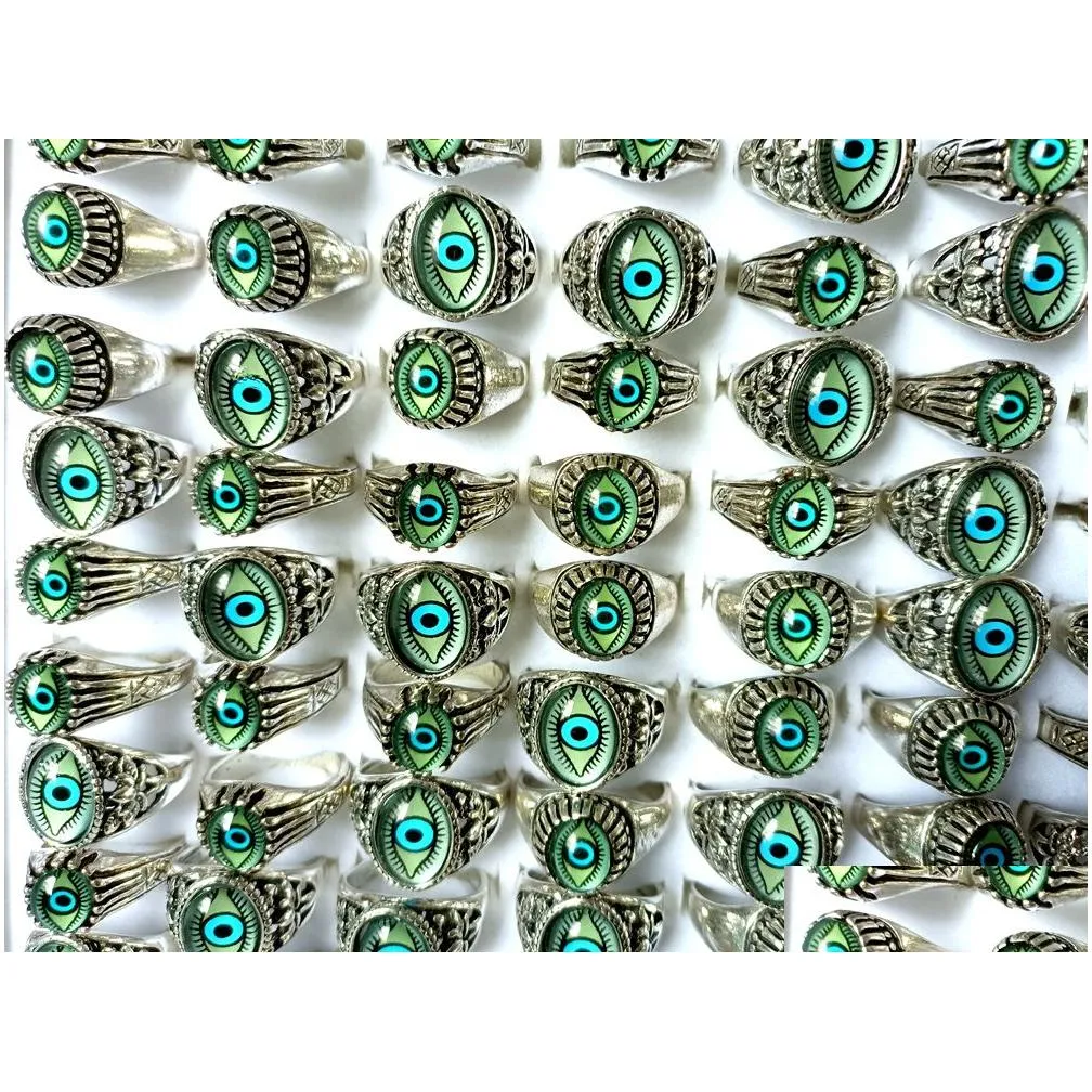 wholesale 30 mix eyeball ring unique design evil eyes silver rings vintage men women punk rocker cool bands man boy jewelry favor