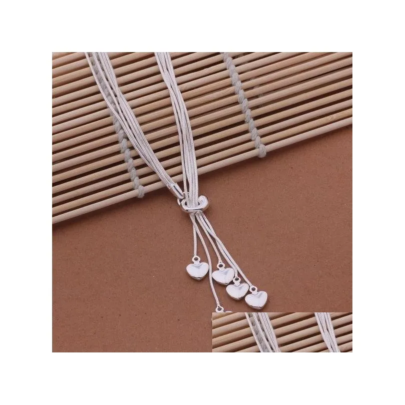 925 sterling silver heart pendant long necklace elegant jewelry for ladies muliti chain wedding evening party accessories