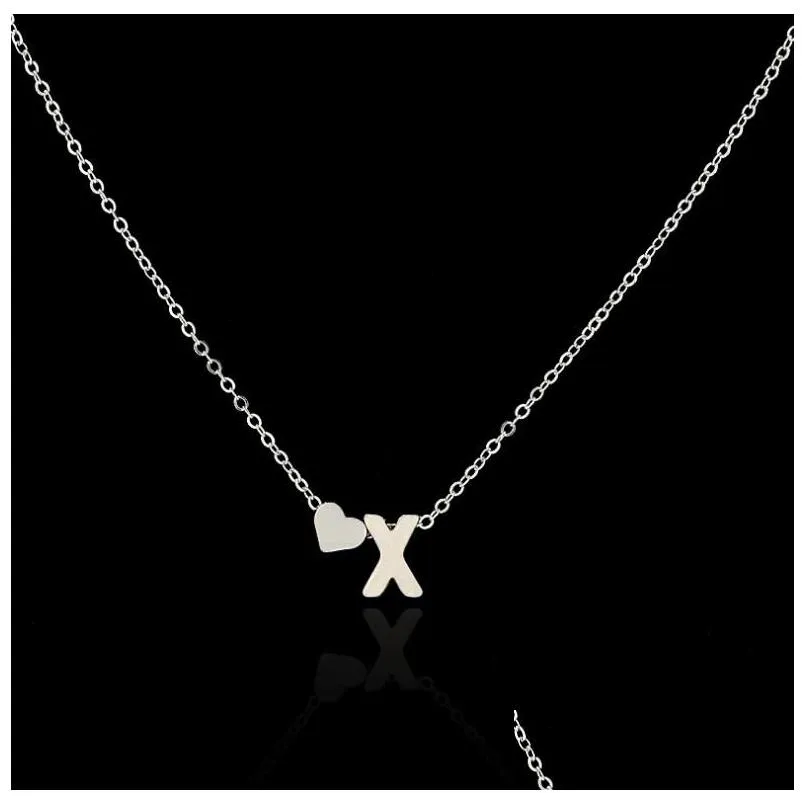 26 letters long sweater chain choker pendant necklace tiny love heart pendants for women collier lovers gift gold silver u-z