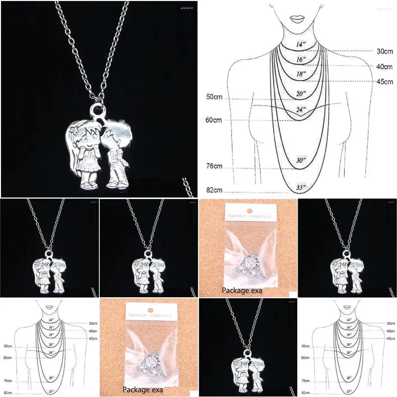 Chains 20pcs Fashion Necklace 31x23mm Lover Sweethearts Kissing Pendants Short Long Women Men Colar Gift Jewelry Choker