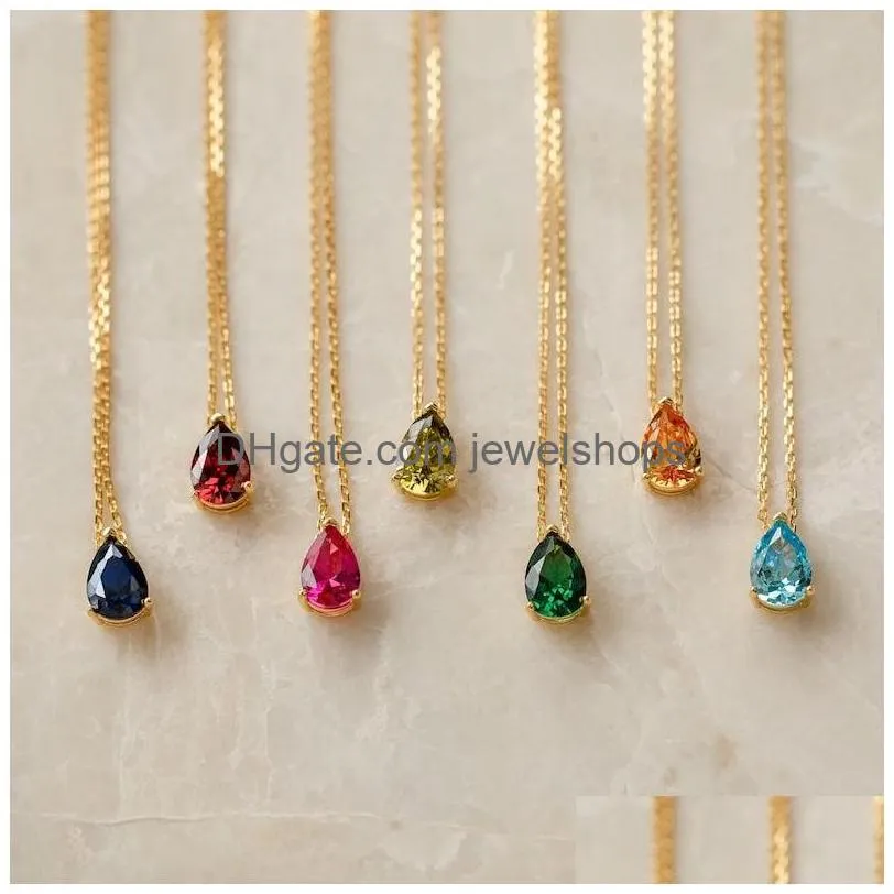custom birthstone necklace by caitlyn minimalist teardrop gemstone necklace birthstone jewelry personalized birthday gifts