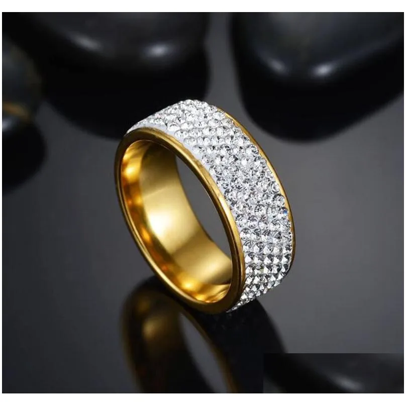 20pcs gold silver quality comfort-fit 5 rows zircon stainless steel cz wedding rings for men and women wholesale wedding engagement
