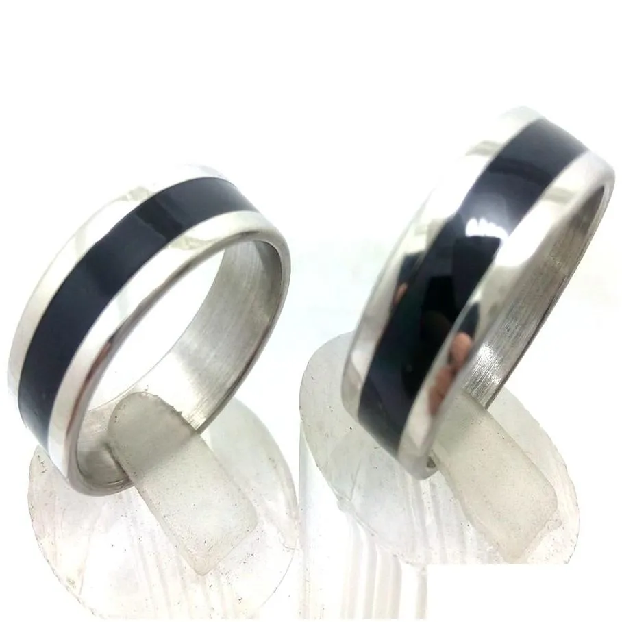 25pcs black enamel stripe stainless steel rings 8mm mens oil filled fashion ring man trendy jewelry