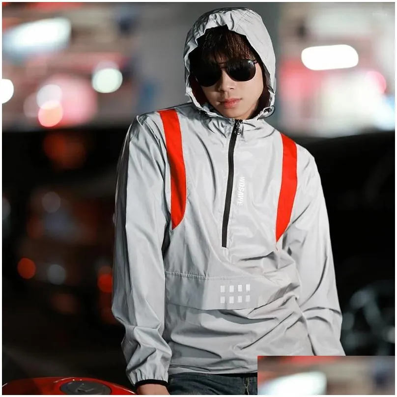 Motorcycle Apparel WOSAWE Full Reflective Jacket Men / Women Windbreaker Jackets Hooded Hip-hop Streetwear Night Zipper Coats Jacke