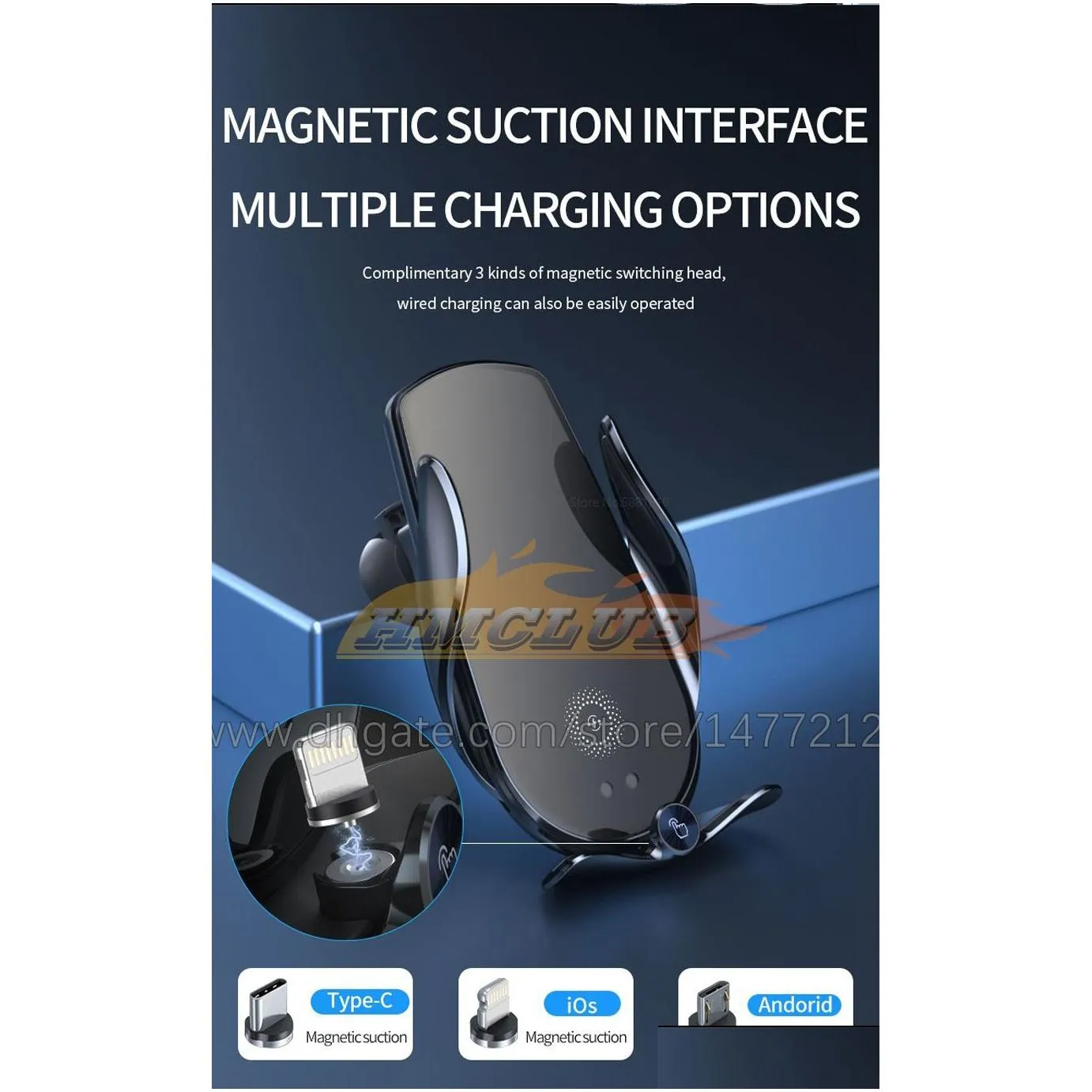 Magnetic Car Charging  Phone Holder For  Wireless Car-charge Air Vent Mount Smart Sensor Built-in Battery Clamping For iPhone Samsung All