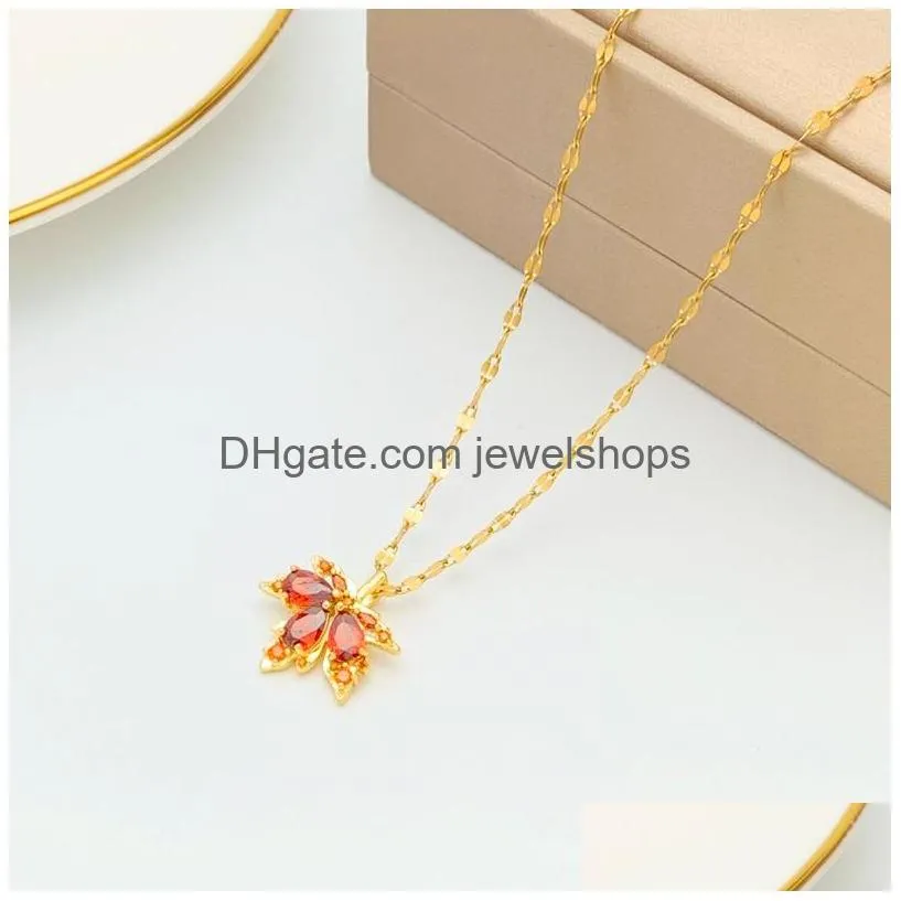 red maple leave pendant necklaces for women cute romantic female neck chain ladies stainless steel jewelry