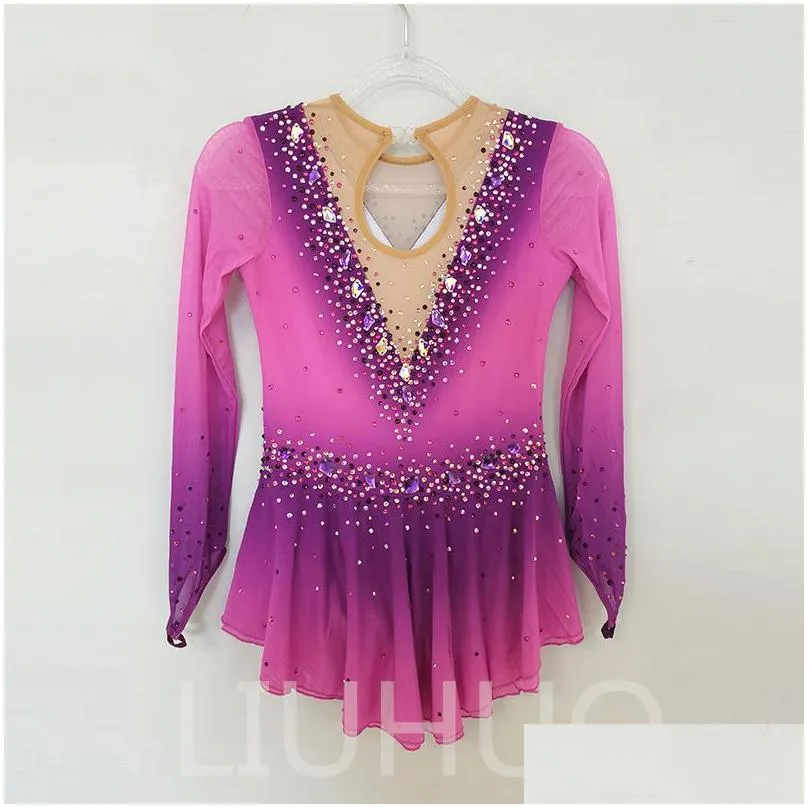 LIUHUO Customize Colors Figure Skating Dress Girls Teens Ice Skating Dance Skirt Quality Crystals Stretchy Spandex Dancewear Ballet Purple Gradient