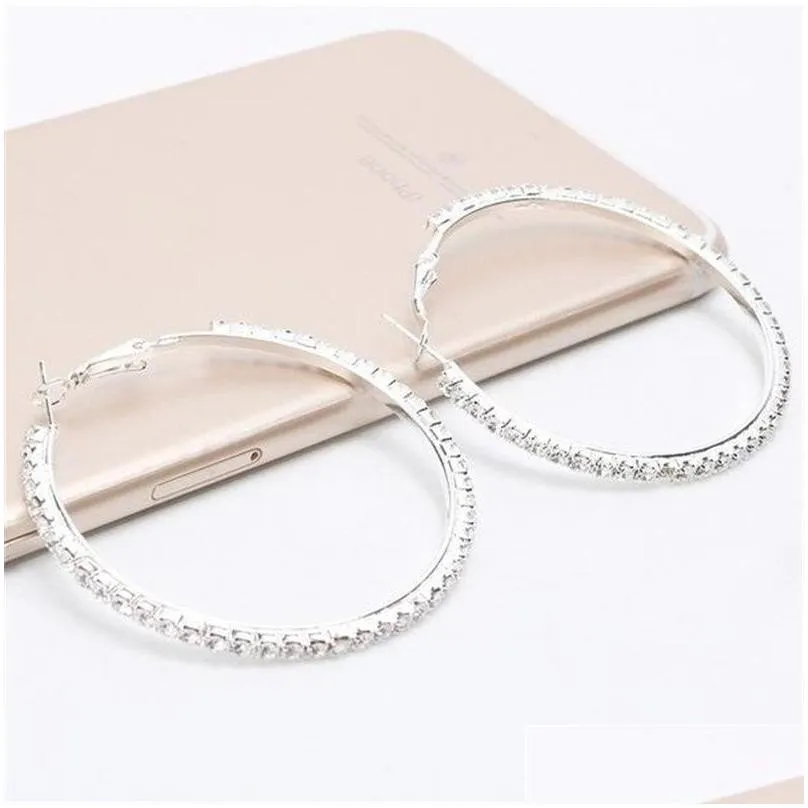 fashion 2/3/4/5/6/7/8/9/10cm round hoop earrings women mom silver diamond zircon wedding hiphop jwellery