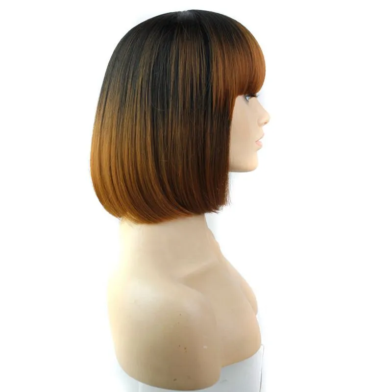 Wigs Synthetic Bob Wigs With Hair Bang Black Ombre Color 12inch Heat Resistant Synthetic Hair Wigs Occident Popluar Styple