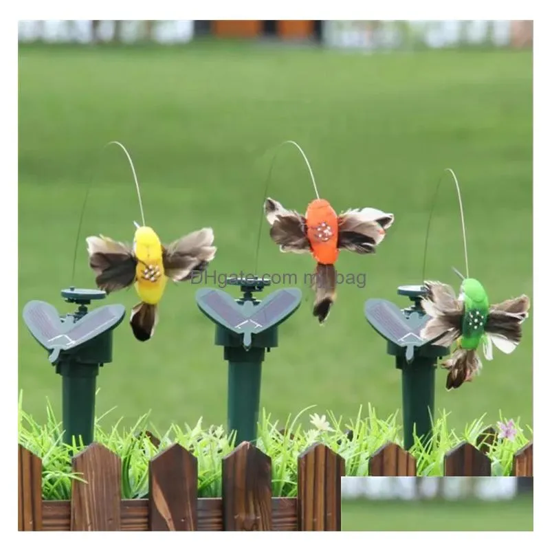 Solar Power Dancing rotating Butterflies Fluttering Vibration Fly Hummingbird Flying Birds Yard Garden Decoration Funny Toys