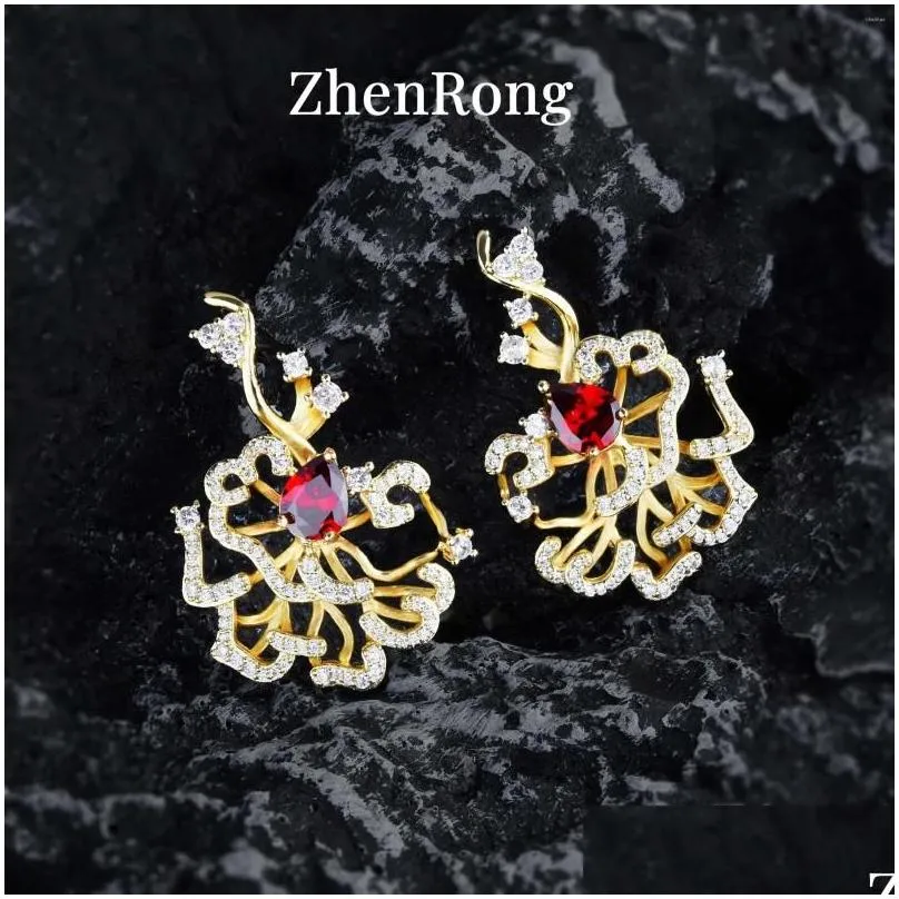 Dangle Earrings Foydjew Luxury Designer Jewelry High Quality Artificial Water Drop Rubellite Ruby Women Elegant Golden Earring