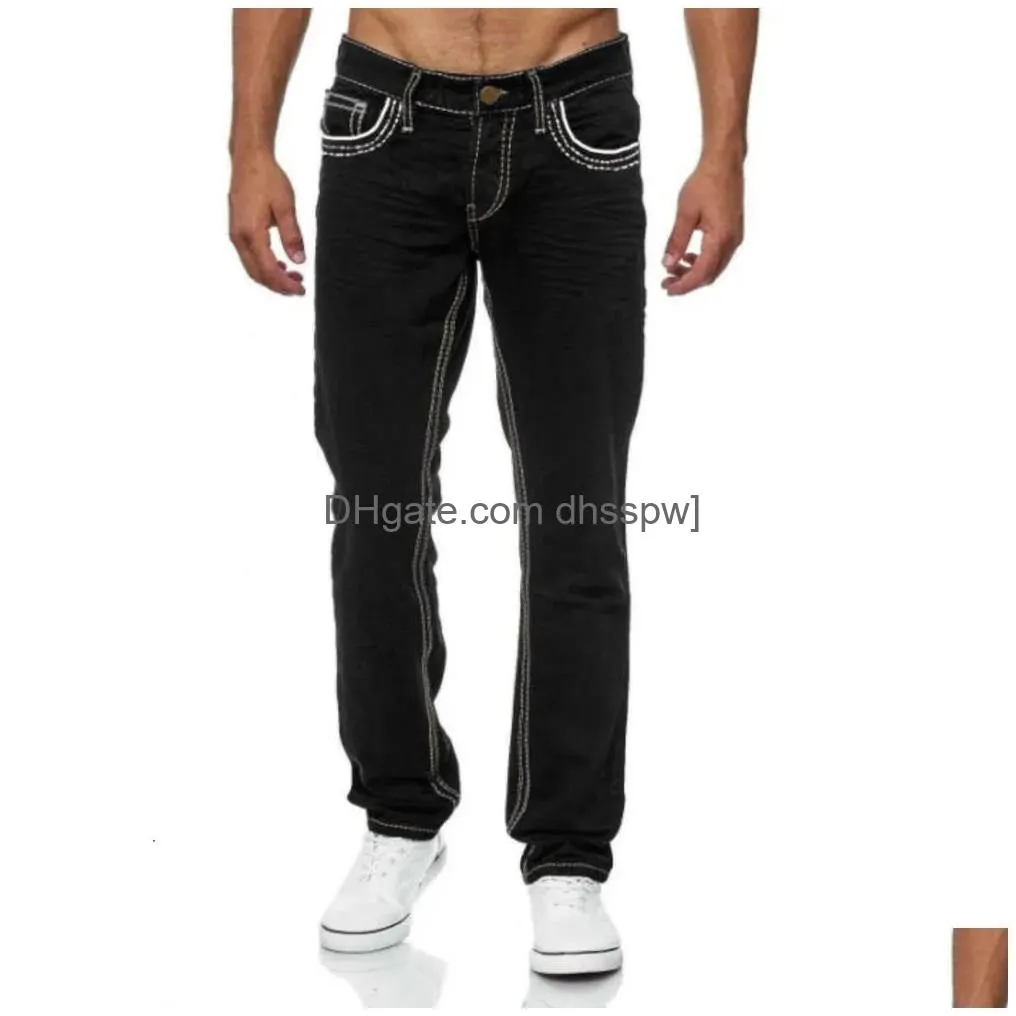 high quality mens slim fitting double line golden classic three color jeans style