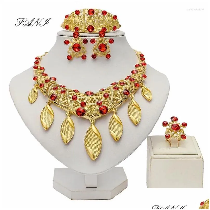 Necklace Earrings Set Drop Statement Woman Dubai 18k Gold Plated Nigerian Wedding Bridal Moroccan Traditional Jewellery