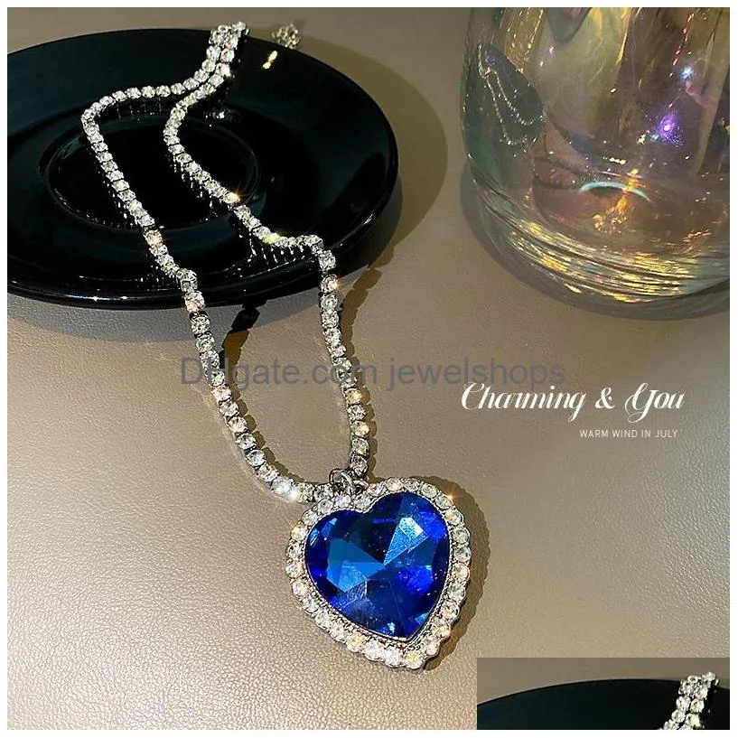 titanic heart of ocean blue heart love forever pendant necklace