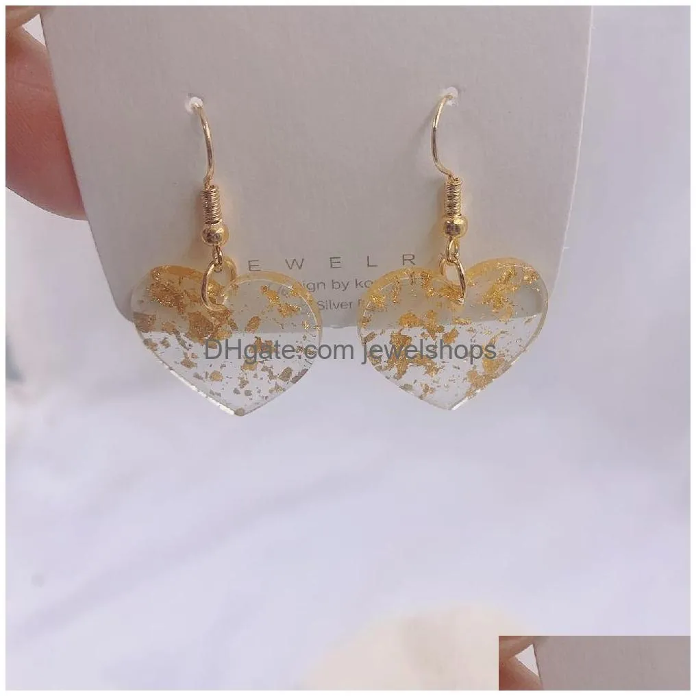 fashion geometric transparent resin gold earrings vintage bohemia tassel peach heart dangle earrings for women party jewelry