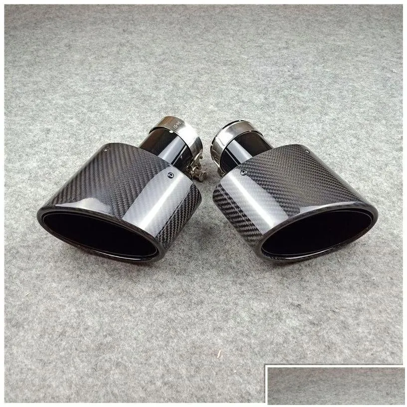 Muffler Glossy Black Carbon Fiber Exhaust Tip For All Cars Outlet 90Mm 155Mm Oval Shape Tail Pipes Left Right Drop Delivery Mobiles