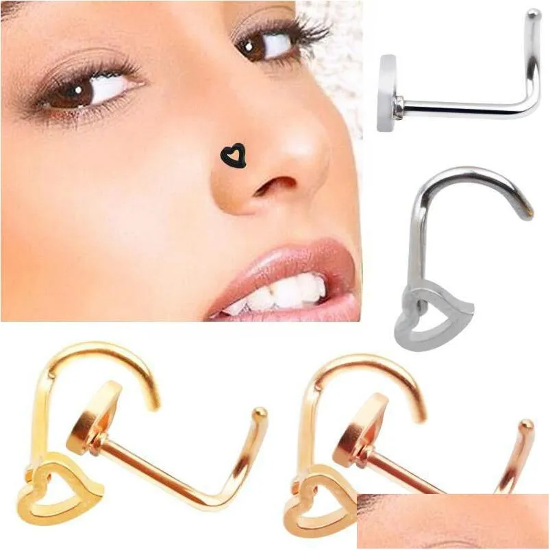 fashion punk stainless steel love nose ring nostril hoop women accessories jewelry