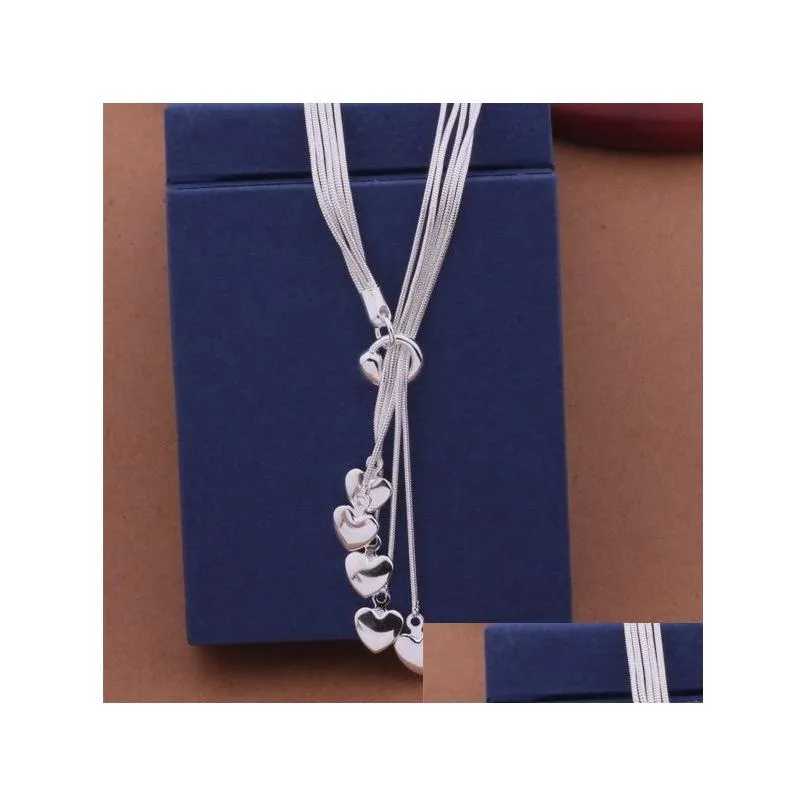 925 sterling silver heart pendant long necklace elegant jewelry for ladies muliti chain wedding evening party accessories