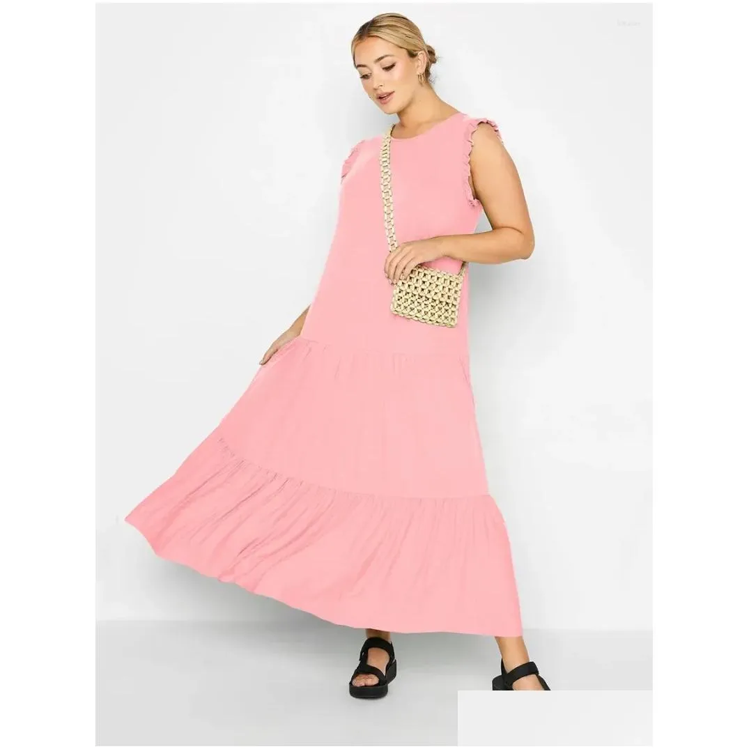 Plus Size Dresses Sleeveless Summer Elegant Maxi Smock Dress Women Frill Sleeve Long Fit Flare Chic Tank Casual Beach 6XL