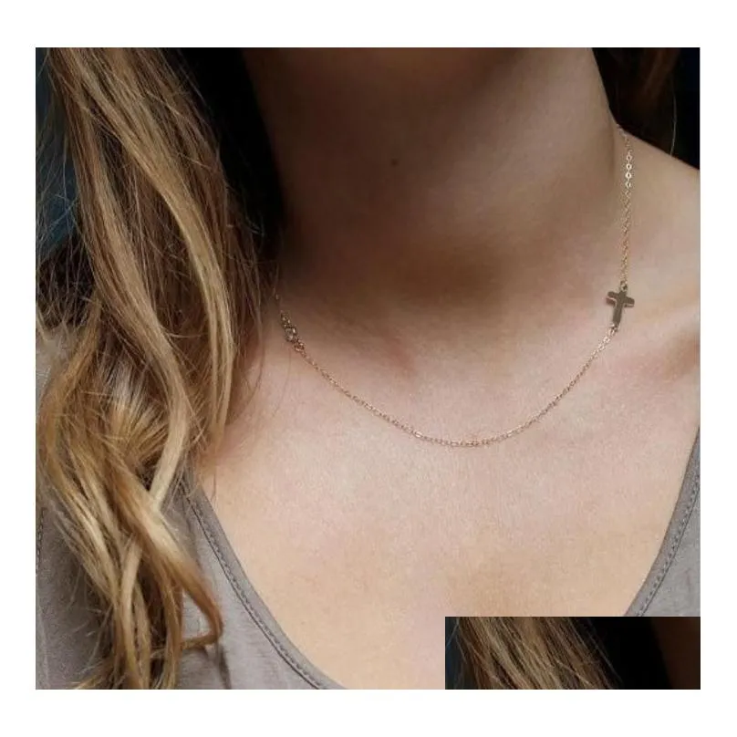 fashion cross pendant necklace for women men stainless steel religious jewelry gold silver plated choker faith gift