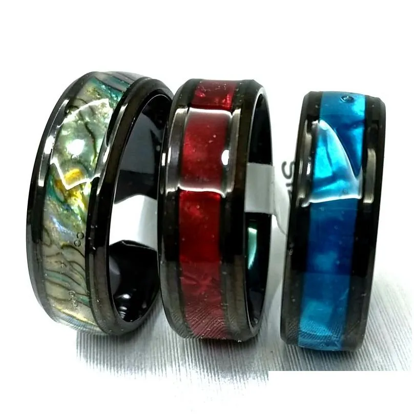 30pcs/lot black blue stainless steel shell ring high quality comfort-fit men women wedding band ring hot jewelry