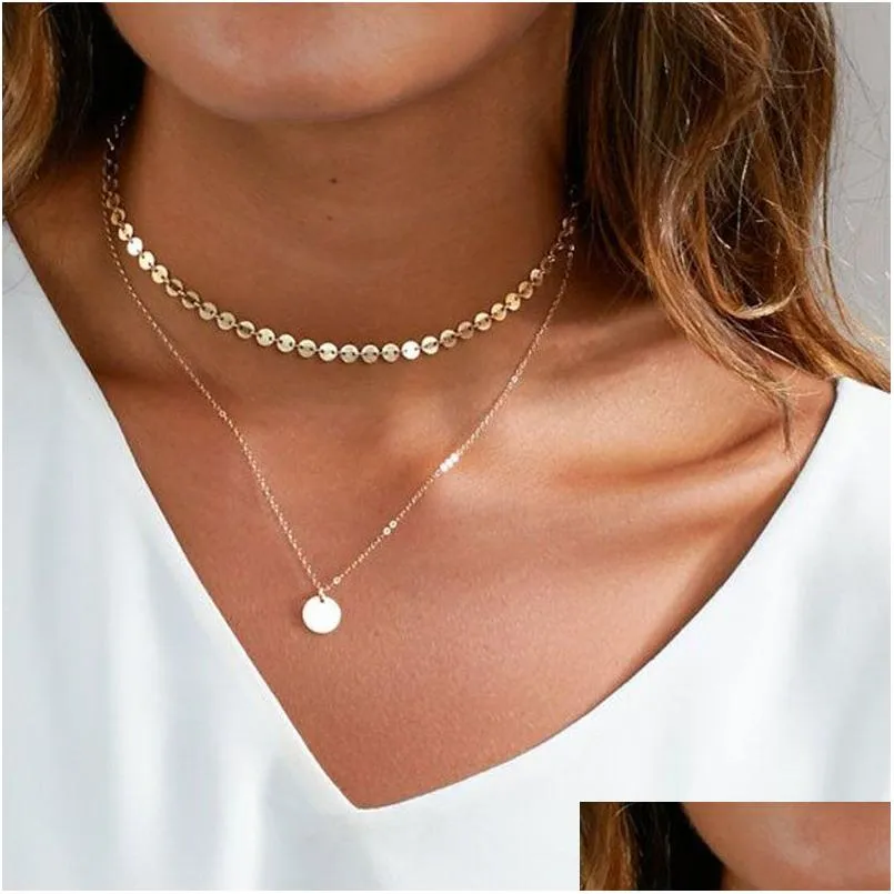 simple gold coin layered choker necklace for women multi layer chocker necklaces collar collier ras du cou femme