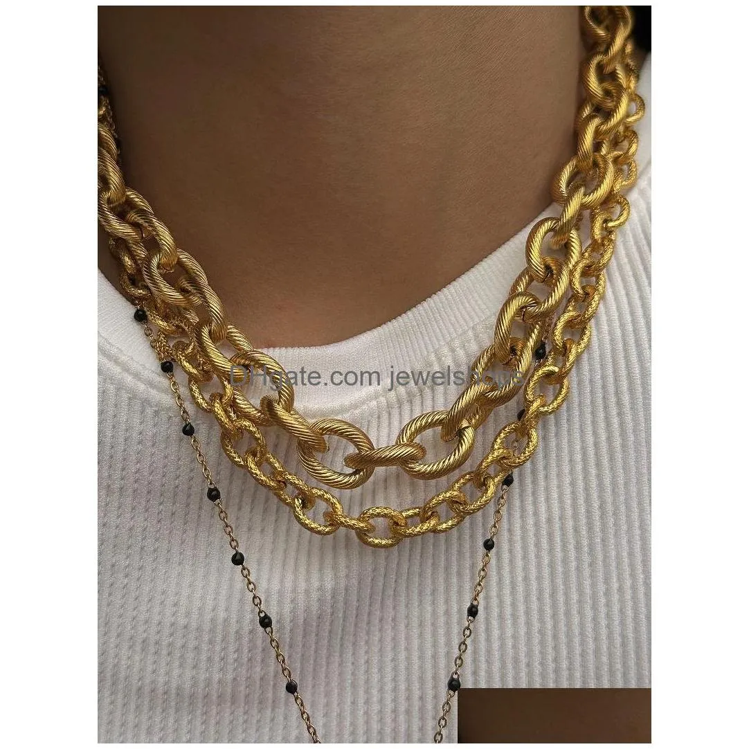 18k gold plated chain tarnish free stainless steel vintage high quality threaded rope necklace luxury jewelry set