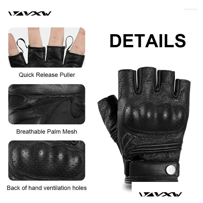 Cycling Gloves VXW Motorcycle Half-Finger Goat Leather Hard Knuckle Protection Breathable Racing Motocross MTB BMX Women Men