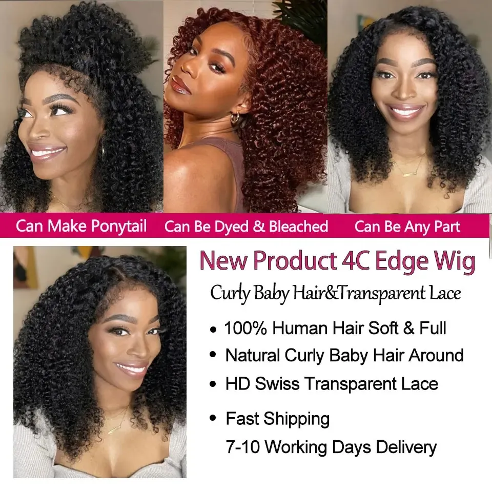 4c Edges Baby Natural Hairline Glueless Preplucked 30 Inch Kinky Curly Lace Front Human Hair Wig 13x4 13x6 Hd Lace Frontal Wig