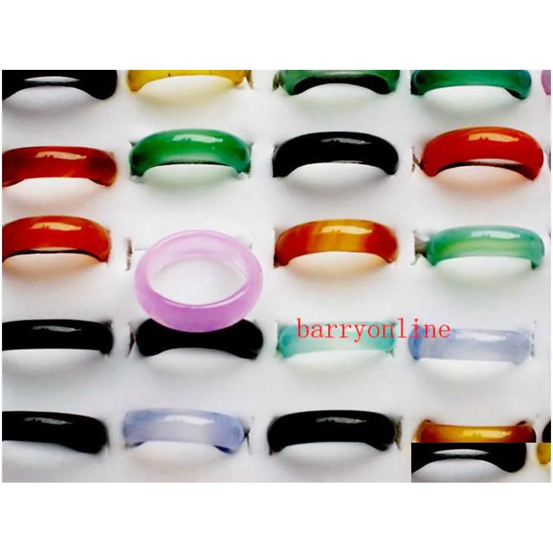 wholesale lots 50pcs smooth surface cute ring punk finger ring colorful men women`s agate stone rings