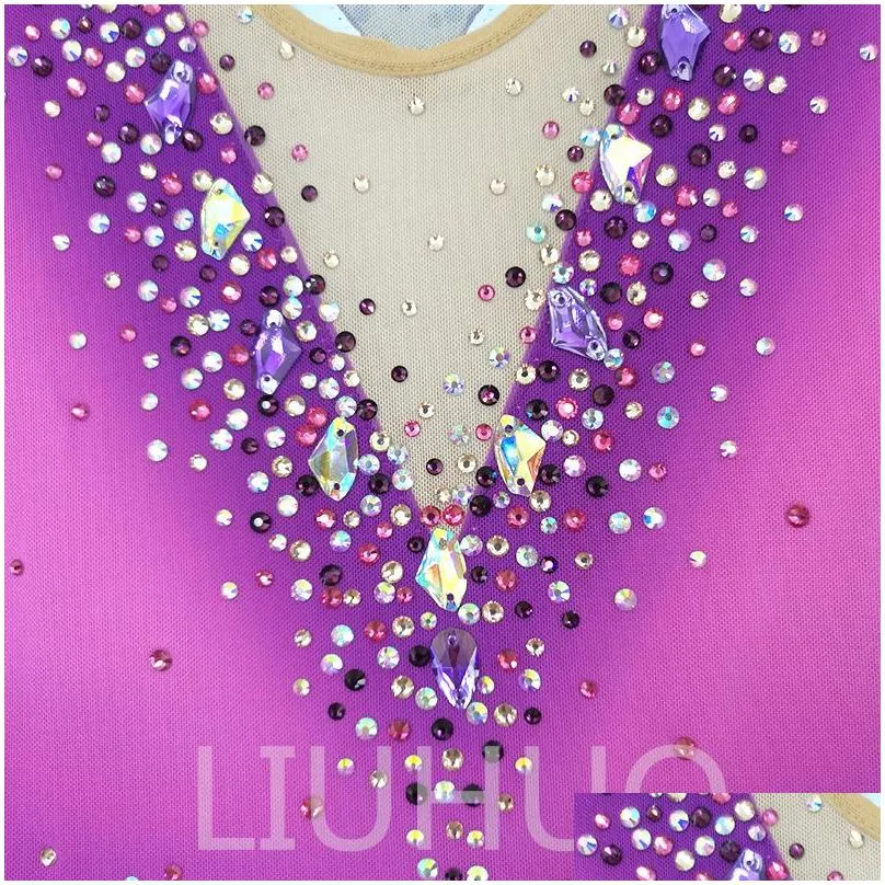 LIUHUO Customize Colors Figure Skating Dress Girls Teens Ice Skating Dance Skirt Quality Crystals Stretchy Spandex Dancewear Ballet Purple Gradient