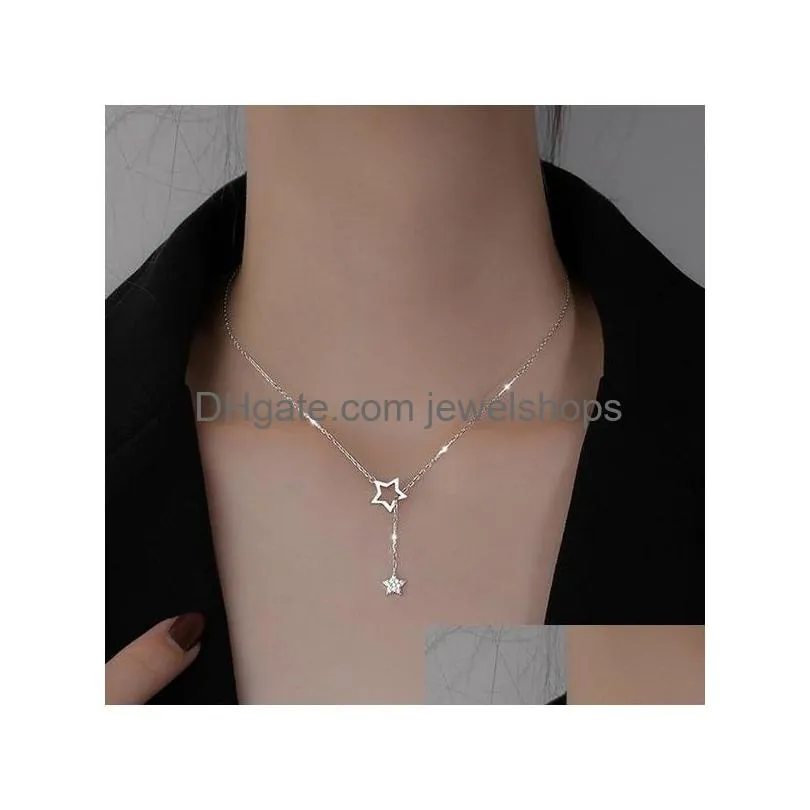 flashing diamond star necklace hollow design female tassel clavicle chain model simple temperament