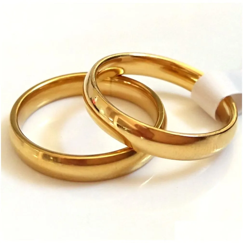 50pcs gold 4mm wedding engagement rings men women 316l stainless steel plain band finger rings high quality comfort-fit lovers couples