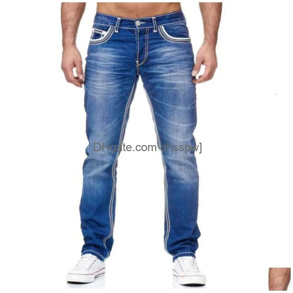 high quality mens slim fitting double line golden classic three color jeans style