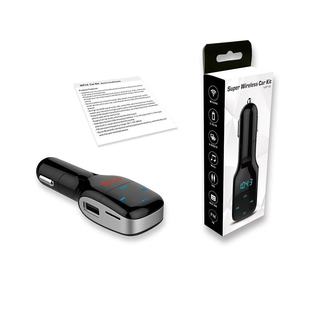 MP16 Bluetooth Car Kit MP3 Player Hands-free Call Wireless FM Transmitter Car  Support Micro TF Card & U Disk For Cell Phone