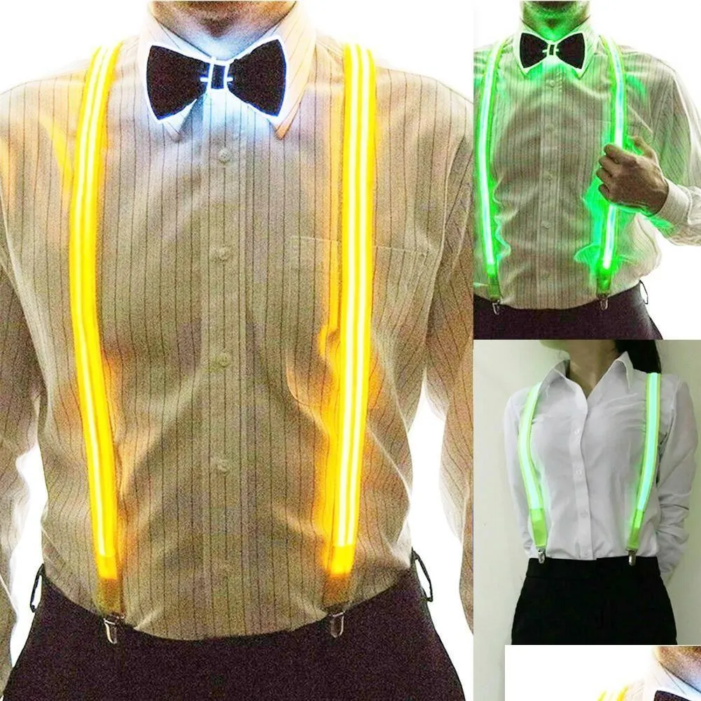 Other Festive Party Supplies Mens Led Light Up Suspenders Unisex 3 Clips-On Braces Vintage Elastic Y-Shape Adjustable Trousers Susp Dhk9M