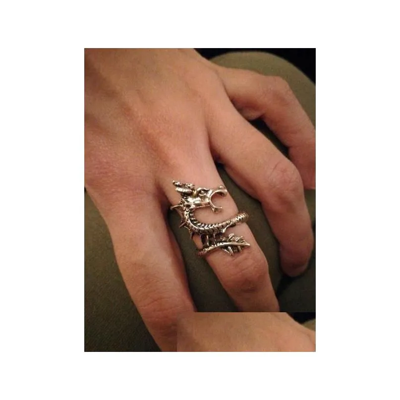 charms punk rock fashion exaggerated dragon shaped rings for men and women adjustable size