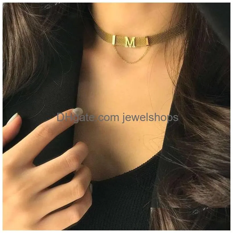 new m letter short necklace female fashion adjustable creative hip-hop style party birthday gift 316l stainless steel