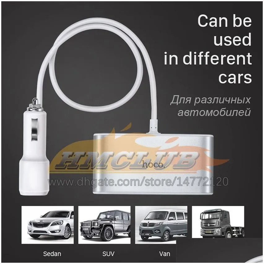 CC435 Car  3 Sockets Cigarette Lighter Adapter Splitter 2 USB Car- with Digital Display Voltage Meter Mobile Phones