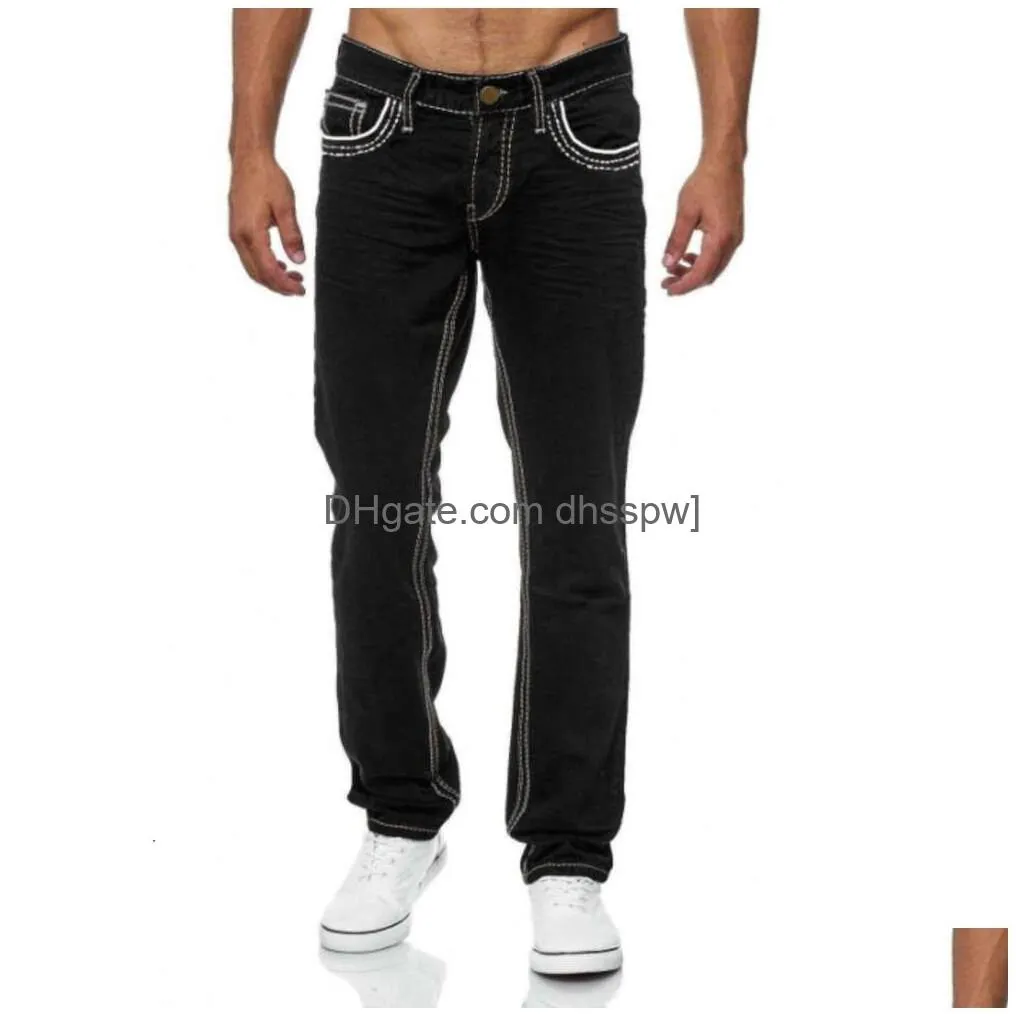 high quality mens slim fitting double line golden classic three color jeans style