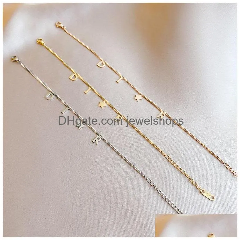 ins fine luxury designer charm chain bracelet jewelry simple vintage gold plated letter tassel bracelets for women