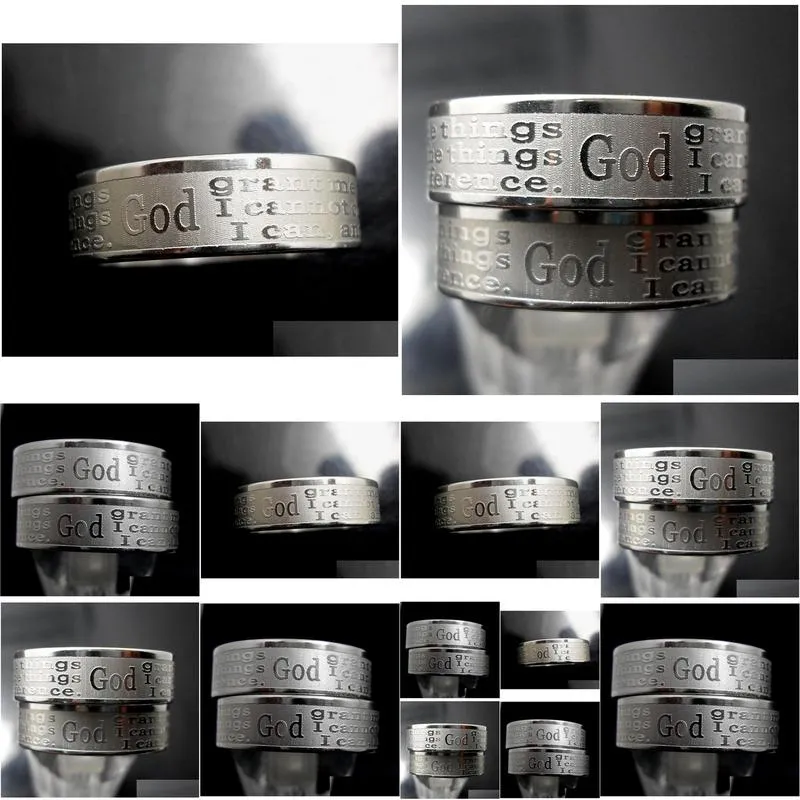 30pcs english etched serenity prayer rings stainless steel religious christian rings faith bible verse wholesale men women jewelry