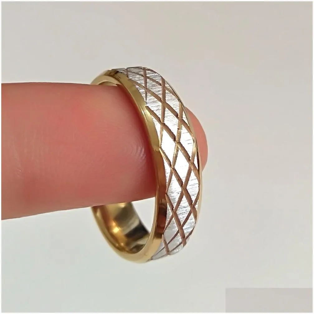 wholesale 36pcs men`s women`s grid pattern comfort fit 6mm band stainless steel rings beveled edges new design vintage fashion jewelry